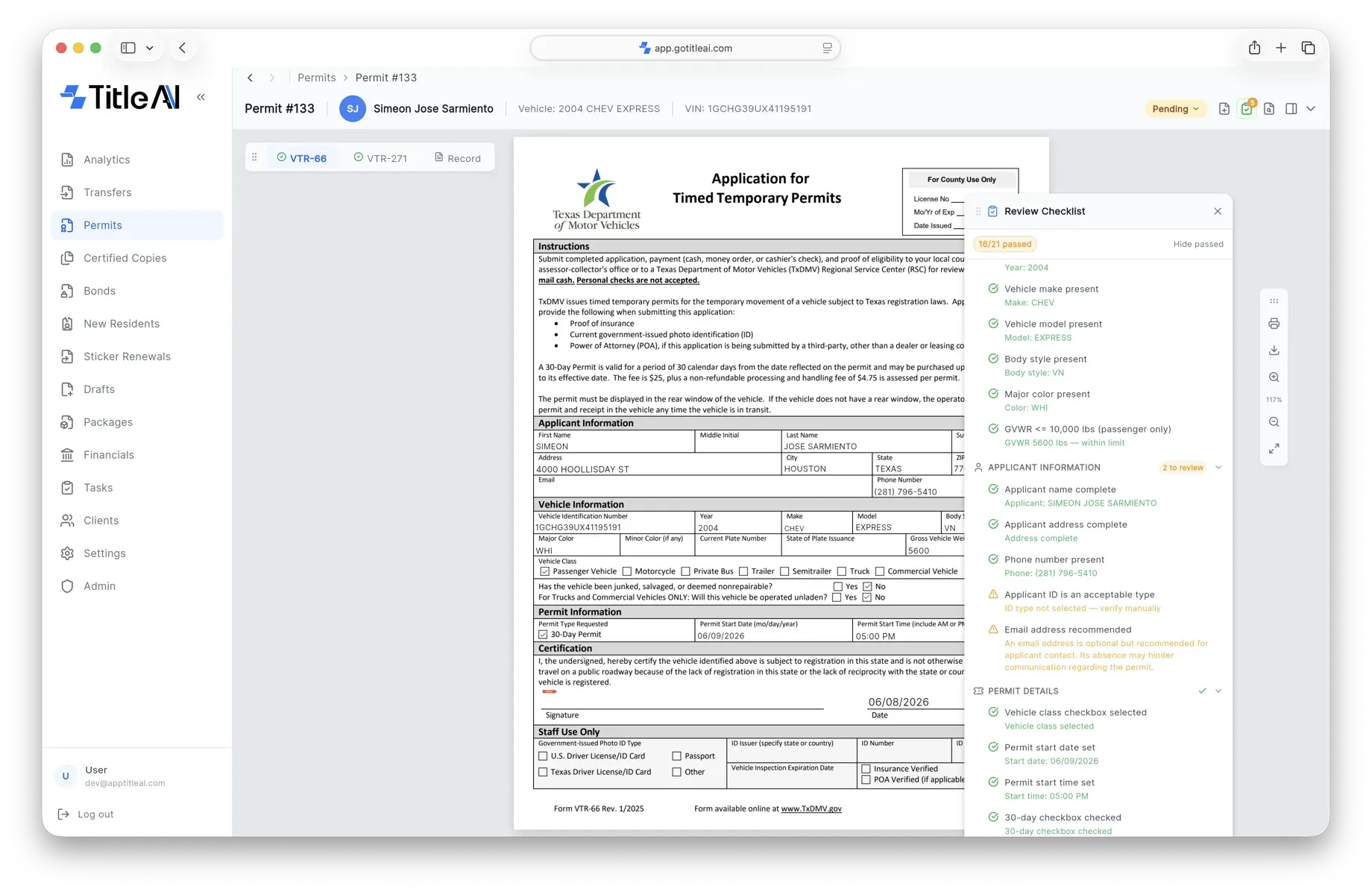 Review checklist flagging missing paperwork and mismatched data